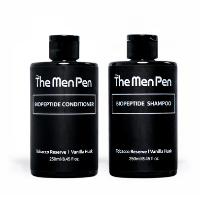 The Men Pen Peptide Kit | Hair Care Combo + Caffeine Roller + Peptide Eye Patches | Puffiness, Dark Circle, and Tired Hair Treatment