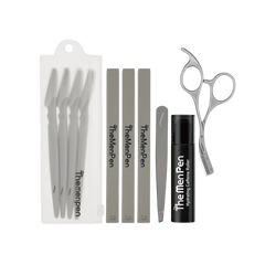 The Men Pen Complete Eyebrow + Hydrating Grooming Kit for Men | Scissors, Hydrating Caffeine Roller, Tweezers, Razors & 3 Eyebrow Filler Pens for Shaping | Trimming & Defining Brows